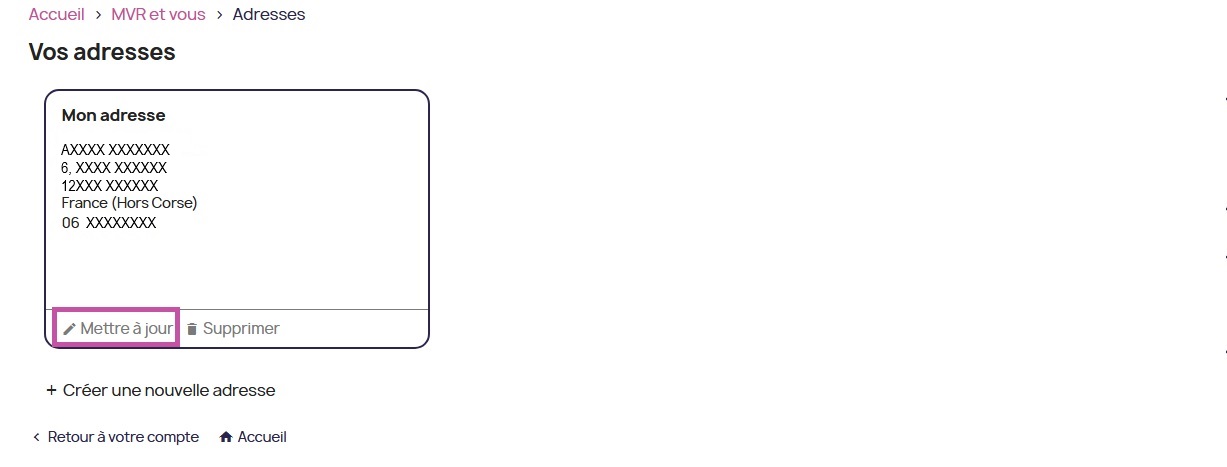 Modification adresse