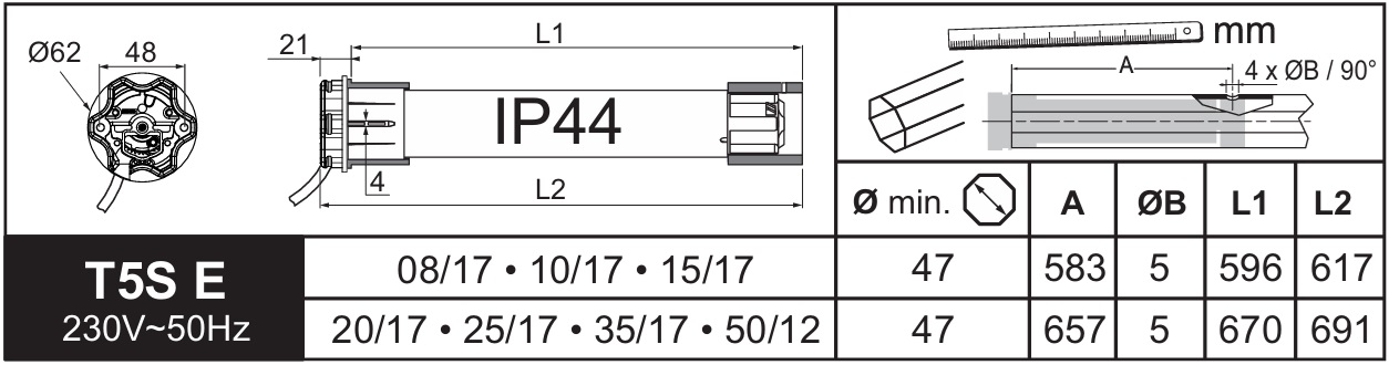 Dimensions moteur Simu T5S E